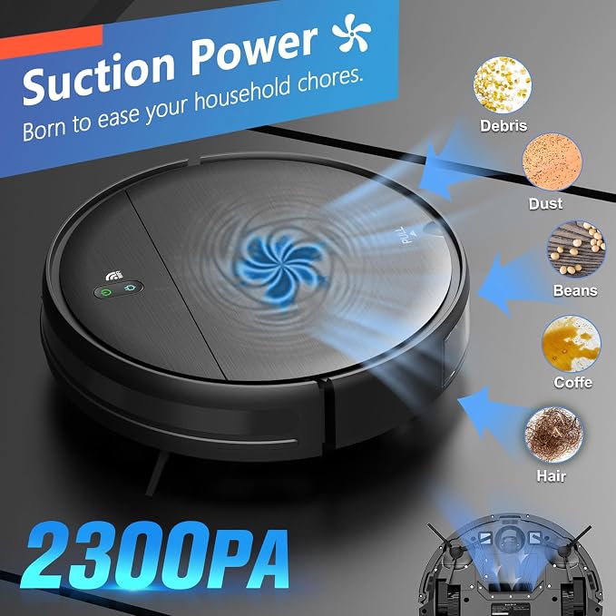 Robot Vacuum and Mop Combo, 2 in 1 Robotic Vacuum Cleaner with Schedule, App/Alexa/Voice Control, Slim 2.87", Self-Charging, Strong Suction & Long Runtime, Ideal for Hard Floor, Pet Hair, Carpet