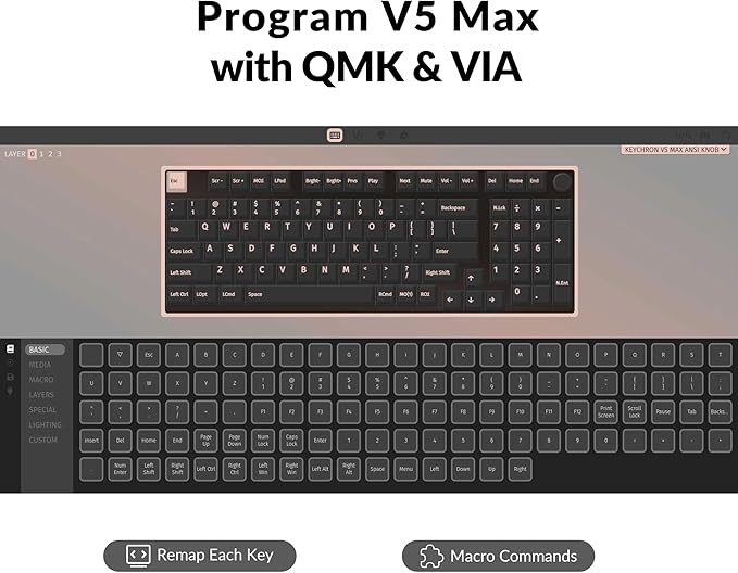 Keychron V5 Max Custom Wireless Mechanical Gaming Keyboard with Number Pad, 96% Layout QMK/VIA 2.4 GHz/Bluetooth 5.1/Wired, RGB Backlit Hot-Swappable Gateron Brown Switch for Mac Windows Linux