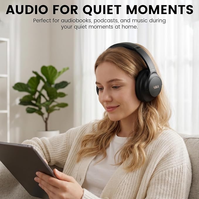 1Mii Y8+ Noise Cancelling Headphones Bluetooth 6.0 Over-Ear Wireless,Black | Hybrid ANC, 100hr Playtime, Comfortable, LDAC Hi-Res Audio, Deep Bass, Custom EQ via APP for Airplane Travel