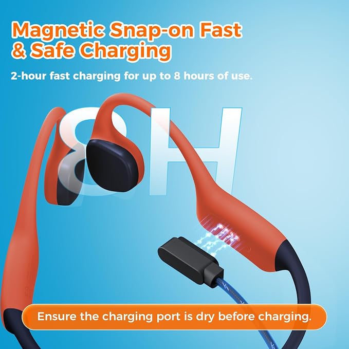 Full-Coverage Liquid Silicone Swimming Headphones, IP68 Waterproof Underwater Headphones, Bluetooth 6.0&MP3 with 32GB Memory Card, Soft/Skin-Comfortable Open Ear Bone Conduction Swim Earbuds(Carrot