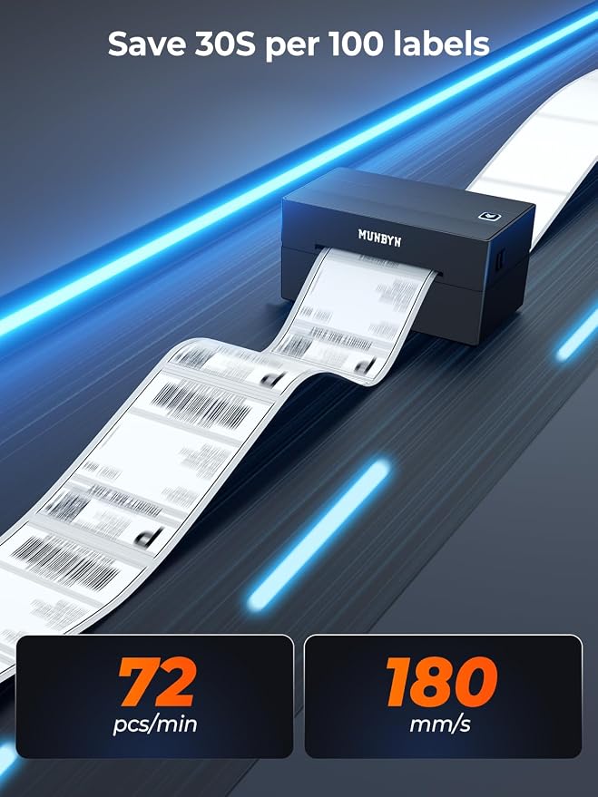 MUNBYN 130B Bluetooth Thermal Label Printer+2 Inch Circle Thermal Sticker Labels+Shipping Label Holder