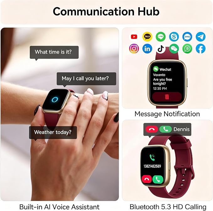 Smart Watch with Alexa Built-in, 1.83" Touchscreen Fitness Tracker with Bluetooth Call, Fitness Watch with Heart Rate/Sleep Monitor/120+ Sports, IP68 Waterproof Smartwatch for Android iOS, Burgundy