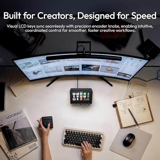 ULANZI D200X Stream Controller with 3 Knobs, 14 Customizable LCD Keys Macro Keyboard, 8-in-1 USB-C Hub Docking Station with 4K HDMI Content Creator Equipment for OBS/Video Editing/Photography/PC