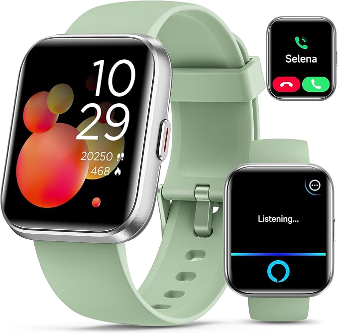 Quican Smart Watches for Women/Men, Smart Watch for Android Phones & iPhone, Fitness Watches for Women with Alexa, Call & Notification Alerts, Tracks Heart Rate/Sleep Smartwatches (Green, 1.8 inches)