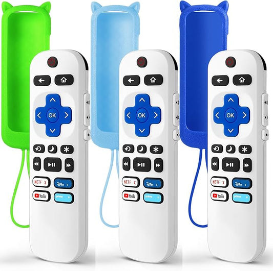 (Pack of 3) Replacement Remote Only for Roku TV with Soft Silicone Protective Cover (Glow in The Dark), Universal Remote for TCL/Onn/Hisense/Sharp/Element/Philips Roku Smart TV (Elegant White)
