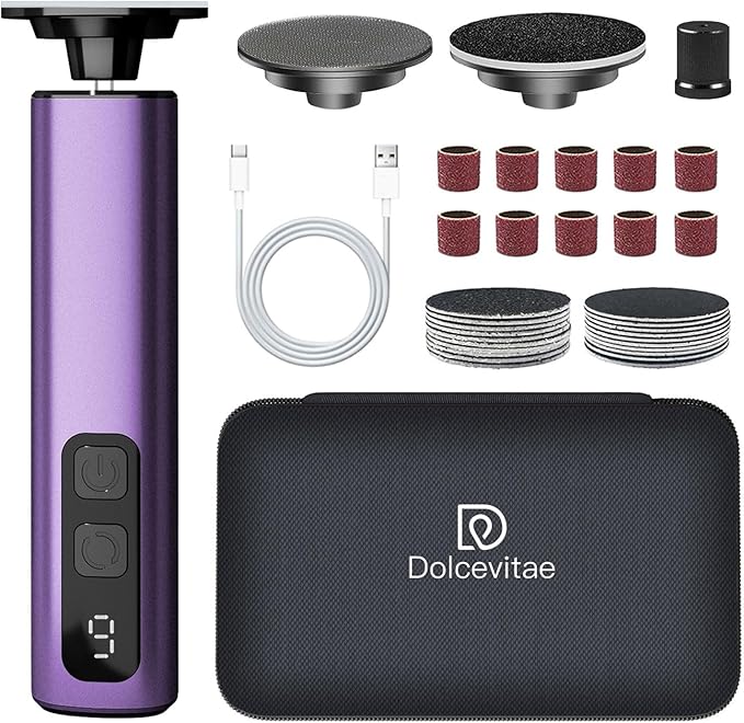 Electric Foot Callus Remover, 9-Speed for Dead Skin, Aluminum Alloy, Nano Glass Disc, Type-C Rechargeable, Replacement Discs, Storage Case – Spa Pedicure, Relaxing Self-Care (Deep Lavender)
