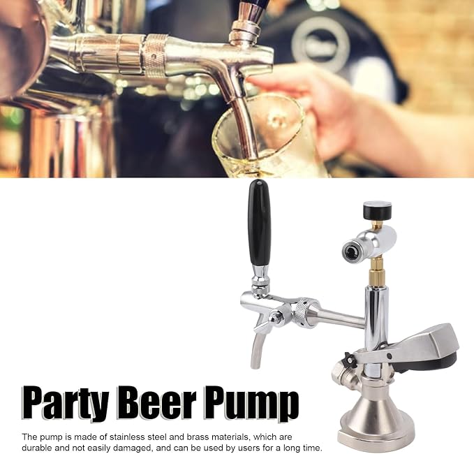 Stainless Steel Beer Keg Pump 4Inch Portable Tap - Manual Hand Pump for Homebrew Kegerator Outdoor Party Bar Restaurant Wedding with Hose Clamp(Type A + with Pressure Gauge)
