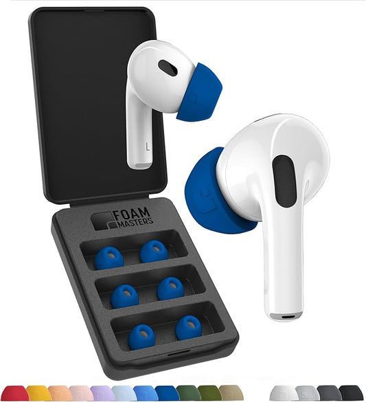 Foam Masters Ultra-Premium Memory Foam Ear Tips for AirPods Pro 3rd Gen (2025) | 3 Pairs | New Ver. | Secure Fit | Super Comfort | Better Noise Cancel | Replacement Buds (Small, Blue)