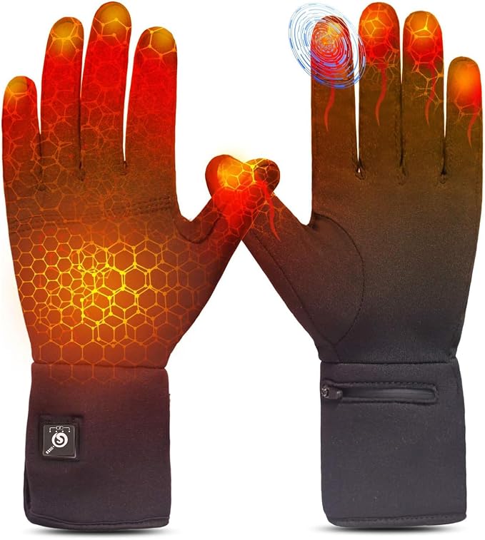 Heated Glove Liners for Men & Women, Thin Flexible Rechargeable Electric Gloves with Long-Lasting Battery for Typing