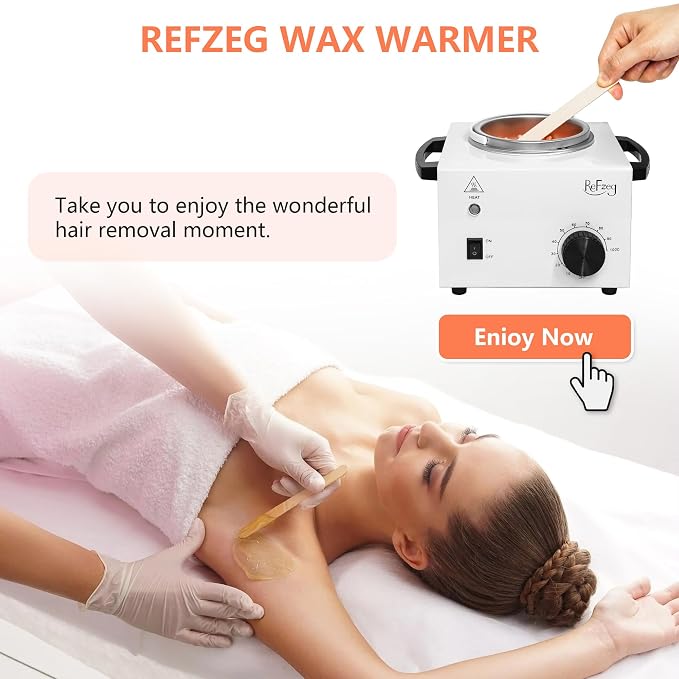 Professional Wax Warmer Single Pot Waxing Kit for Painless Hair Removal, Women Men Portable Wax Heater Machine with Adjustable Temperature Set, 50pcs Sticks, 20pcs Protective Collars