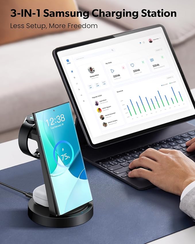 Wireless Charger for Samsung: 3 in 1 Wireless Charging Station for Samsung Galaxy Watch 8 7 6 5 4 3 Pro Classic Galaxy Buds - Charger Dock Stand for S26 S25 S24 Ultra S23 S22 S21 Note Z Fold Android
