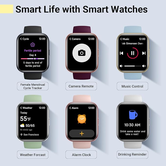 Quican Smart Watches for Men Women, Compatible with iPhone & Android | Sky Blue Fitness Tracker Smartatch with Alexa, Call & Notification Alerts, Tracks Heart Rate/Sleep Monitor