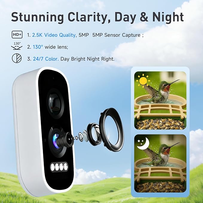 ChirpingPal™ AI Smart Bird Feeder with Camera | 2.5K HD Live View & Photos | Night Vision | 10,000+ Species ID | Solar-Powered with Built-in Battery | with Bird Bath Kit | Sage Green
