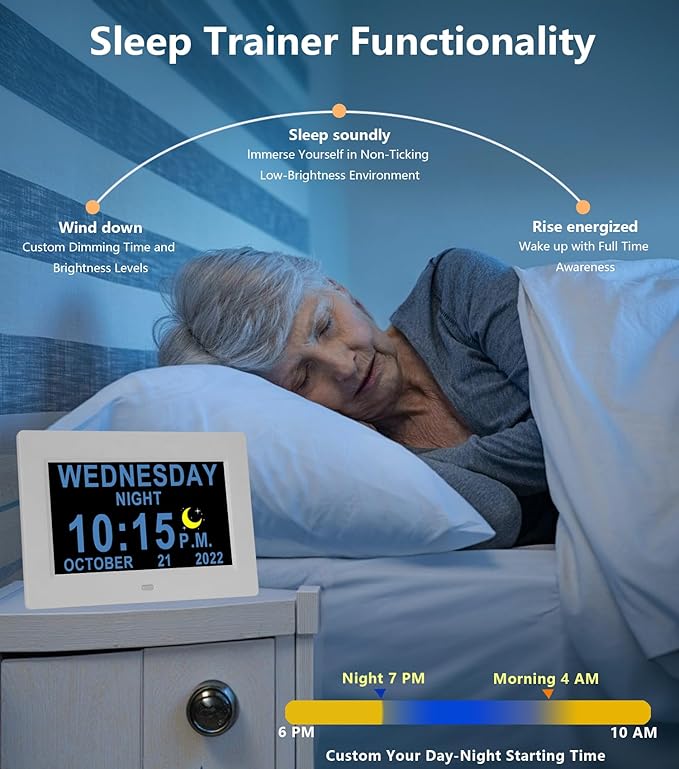 MASSII 27 Alarms Digital Talking Clock with Time Date Announcement, Auto DST, 20 Custom Reminders, 10-Level Dimmer, Sleep Trainer, Large Day Calendar Clock for Elderly Dementia Alzheimers -with Remote