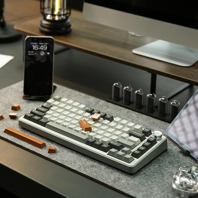 YUNZII B75 PRO Wireless Mechanical Keyboard,75% Layout with Knob,Hot Swap Gasket Custom Structure,Creamy Pre-lubed Switches,RGB Backlit,Bluetooth/Type-C/2.4G for Win/Mac(Milk Switch,Grey)
