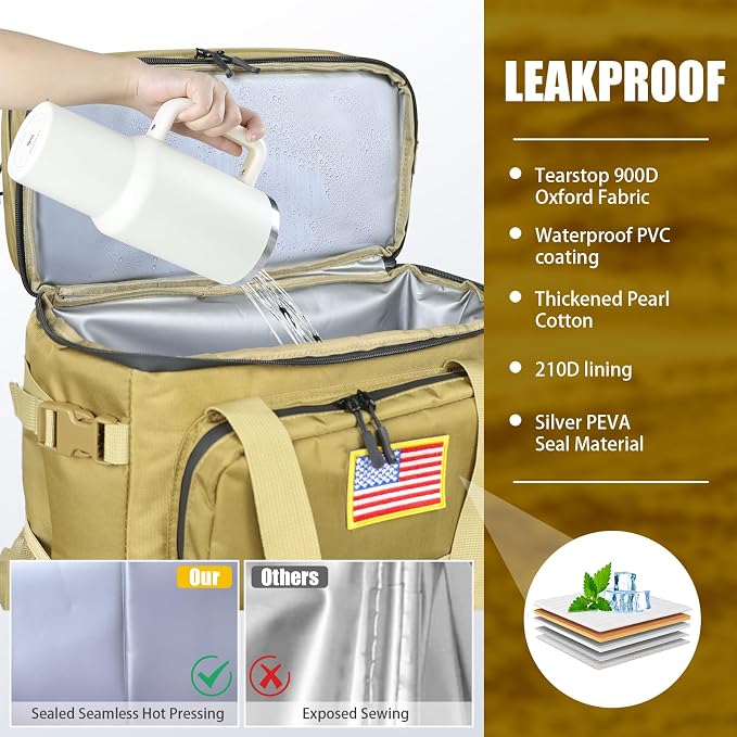 Tactical Backpack Cooler, AYAMAYA Leakproof 40 Cans Soft Cooler Backpack with Handle, Waterproof Insulated Tactical Lunch Box Bag for Work, Beach, Travel, Camping, Picnic, Hiking