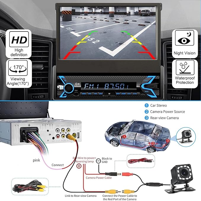 Naifay Single Din Car Stereo Compatible with Apple Carplay & Android Auto, 7inch Flip Out Touchscreen Car Radio with Bluetooth Foldable Car Audio Receivers, Mirror Link/Camera/FM/USB/AUX/TF/Subwoofer