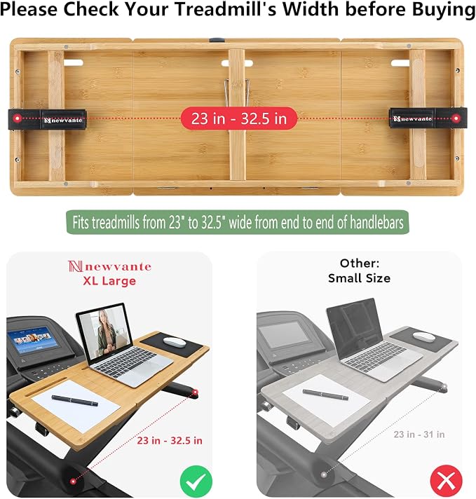 Nnewvante Treadmill Desk Attachment Bamboo Walking Laptop Stand Holder Workstation Adjustable Desktop Laptop Tray for Treadmill