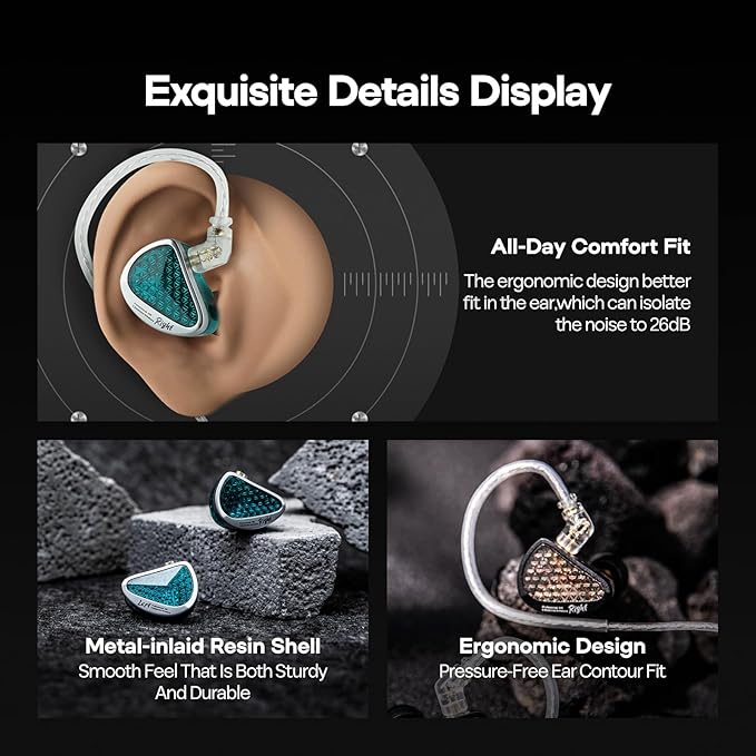 Linsoul KZ AS16 Pro Wired Earbuds, 16BA Balanced Armature Drivers Earphones HiFi Bass in Ear Monitor Earphones with Detachable 0.75mm 2 pin Cable (Black, with Mic)