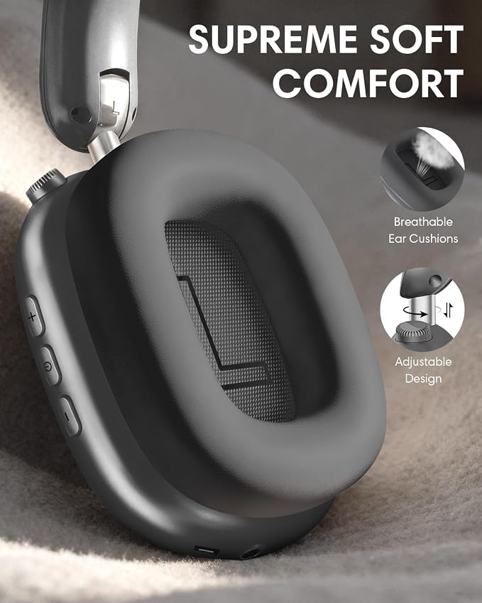 Wentronic Y02 Active Noise Cancelling Headphones, Wireless Over-Ear Bluetooth 5.4 Headphones with Microphone, 60H Playtime, Hi-Res Audio, Big Bass, Foldable Lightweight for Travel Home Office, Grey