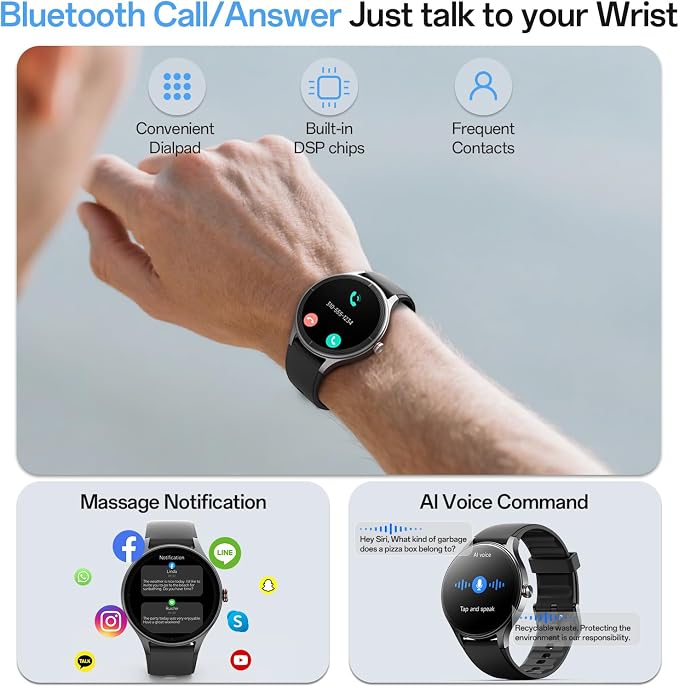 Woneligo Smart Watch,1.57inch AMOLED Touchscreen Fitness Watch for iPhone & Android,Heart Rate/Sp02/Sleep Monitor,110+ Sport Modes IP68 Waterproof Bluetooth Calls,2 Bands (Black, 1.27)
