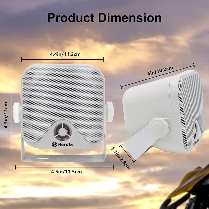 Herdio 4 Inches Heavy Duty Waterproof Boat Marine Box Outdoor Speakers Surface Mounted for Skid Steer ATV UTV RZR RV Golf Cart Tractor Powersports Boat Truck Jeep(4 White Speakers)