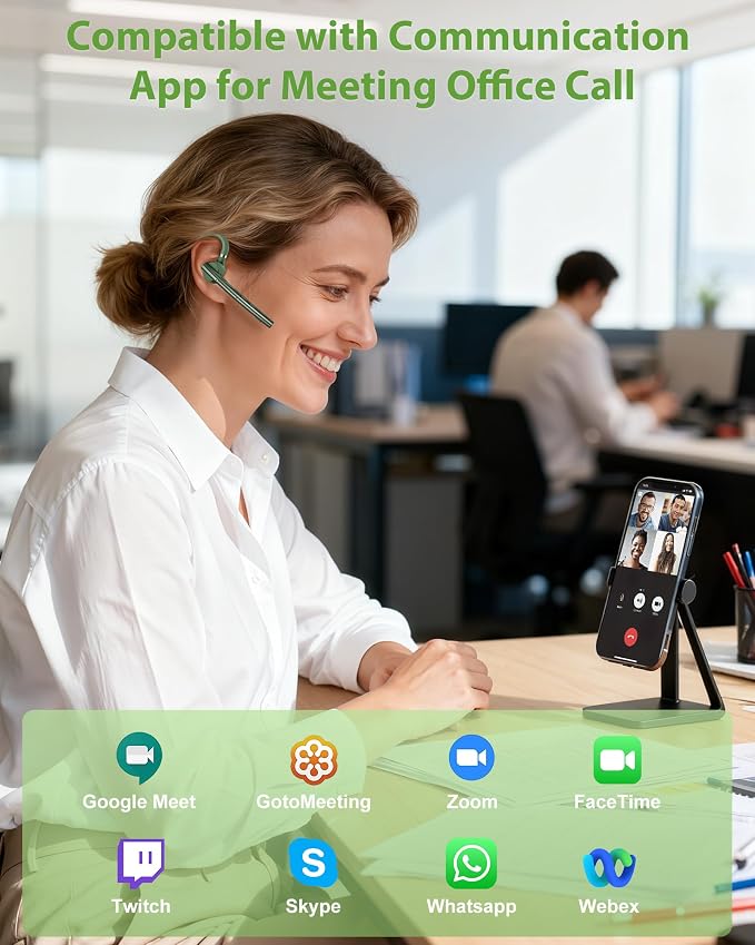 New Bee Bluetooth Headset, Single-Ear Bluetooth Earpiece for Cell Phone Calls, Dual Mic with Mute Button, 72H Talk Time, 500mAh Charging Case Wireless Headset for Phone and Laptop