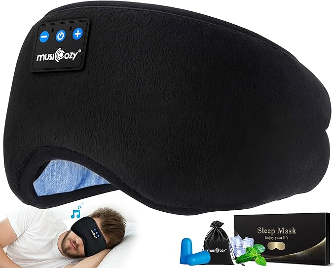 MUSICOZY Sleep Headphones Bluetooth 5.4 Headband Sleeping Headphones Sleep Mask, Wireless Music Eye Mask Sleep Earbuds for Side Sleeper Men Women Cool Tech Gadget Unique Gift Office Travel, Pack of 2