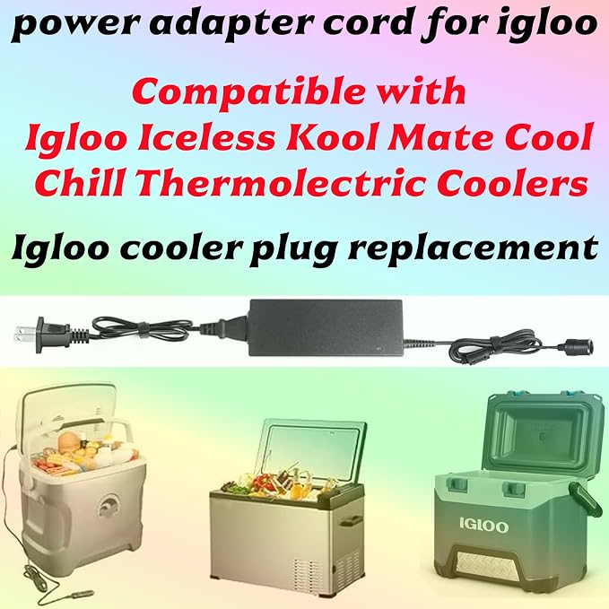 MSZLZTD 12V Power Adapter for Plug in Coolers Vehicles Igloo Iceless Thermoelectric Coolers Compatible with Igloo Iceless Kool Mate Cool Chill Thermolectric Coolers DC12V car Cooler Replacement Cord