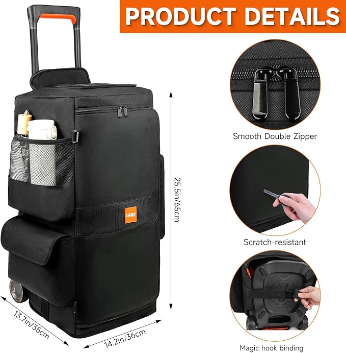 Speaker Case Compatible with JBL PartyBox 320,Bottomless Speaker Dust Cover Storage Bag Fits for JBL PartyBox 310 for Outdoor Travel,Black+Orange,Portable Cover Only,(Without Wheels and Pull Rod)