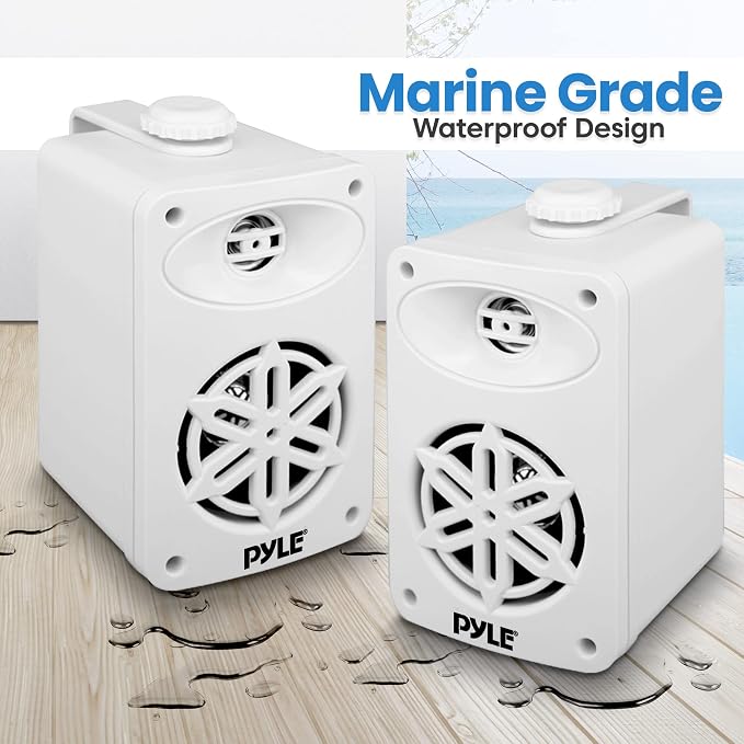 PyleUsa Indoor Outdoor Speakers Pair - 200 Watt Dual Waterproof 3.5” 2-Way Full Range Speaker System w/ 1/2” High Compliance Polymer Tweeter - in-Home, Boat, Deck, Patio, Poolside (White) - PDWR35WT