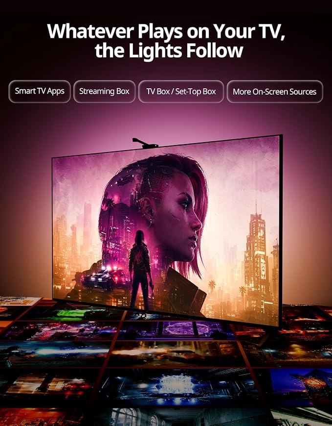 Ailofy Smart LED Backlight with Camera for 55-70 inch Screens, 12.48ft LED Strip Lights Sync to Screen & Music, Color Changing Lights Compatible with Alexa & Google Assistant, App Control