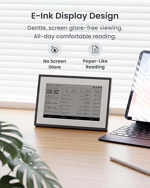 SwitchBot Smart E-Ink Home Dashboard, 7.5" Weather Station, Wireless Indoor & Outdoor Temperature and Humidity Monitor, Electronic Calendar Compatible with Google, iCloud, Outlook(Support 2.4GHz+BLE)