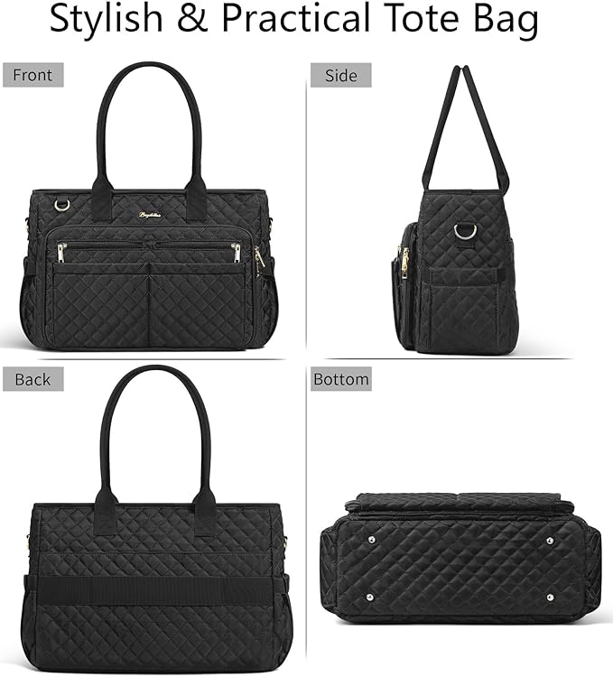 Bagstellar Teacher Bags for Women, 15.6 inch Laptop Work Tote Bag Quilted Nurse Bible Computer Shoulder Bag for School Travel | Dream Tote Work Bag, with 40oz Cup Holder, Insulated Pocket, Zipper & Strap, Office Briefcase, Ideal Gift for Women