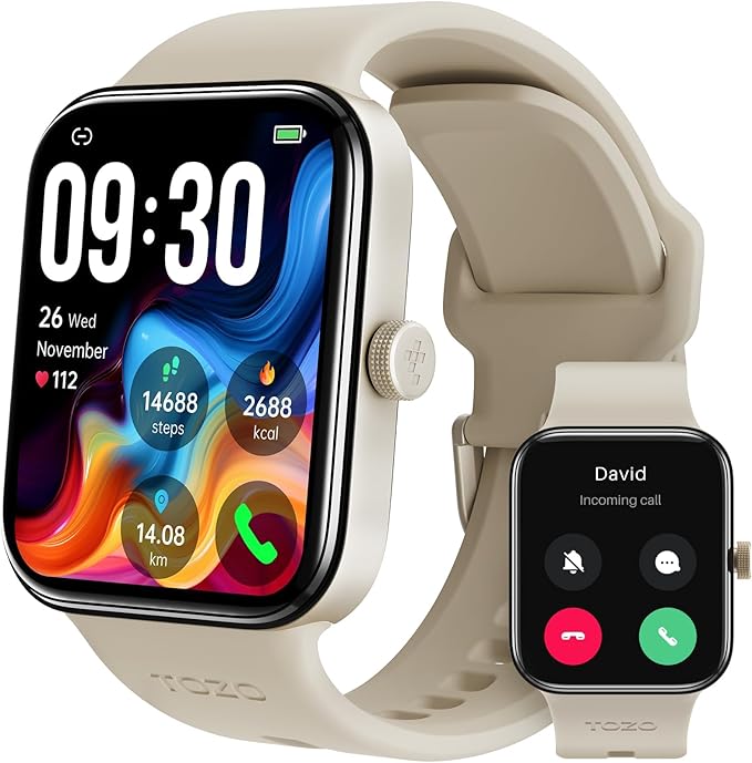 TOZO AMOLED S4 AcuFit One Smart Watch 1.78" Ultra-Clear Screen for Men Women, Call/Answer Fitness Tracker, Sleep Monitor IP68 Waterproof for iOS 11.0+ Android 9.0+ Gold
