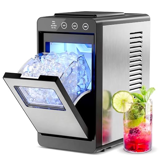 Electactic Countertop LCE Maker-26Lbs/24H,8 Cubes in 6 Mins 1.2L Top Water Tank, 2 Sizes Bullet LCE, Auto-Clean & LED Light, Portable for Home Office Party