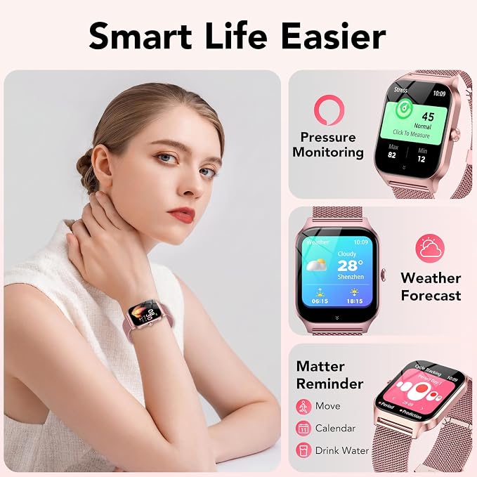 Smart Watch for Women, Answer/Make Call/AI Voice,1.85" HD Smartwatch Compatible for iPhone/Samsung/Android,120+Sport Modes Fitness Tracker with Heart Rate/Sleep Monitor, IP68Waterproof (2 Bands)