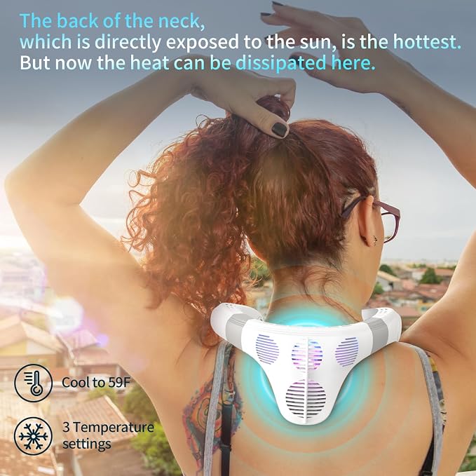 Neck Fan Back-Windy 6000mAh with Cooling Plate Cold Compress Bladeless Portable Thermo-Electric Cooler Rechargeable Holiday Essentials for Women Men Outdoor Camping Gardening Walking(White)