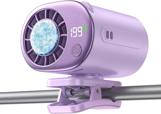 Clip-On Portable Fan with Ice Cooling, 20000 RPM Rechargeable Handheld Turbo Fan, 360° Rotating Detachable Clip, Mini Stroller Fan for Baby, Compact Travel Essentials, Summer Gifts for Women,Purple
