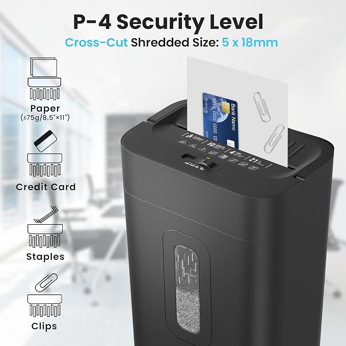 Locksworth 10-Sheet Cross Cut Paper Shredder, 5.55 Gallon Heavy Duty Shredder for Home Office, P-4 High Security Shredders for Paper/Credit Card/Mail/Staples/Clips, Portable Handle Design