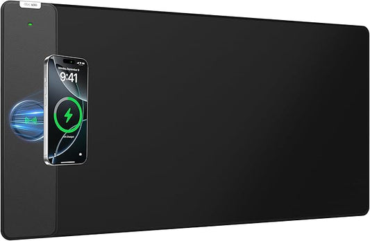 2-in-1 Mouse Pad with Magnetic Wireless Charging, 31.5"x15.8" Large, Waterproof Smooth Surface, Non-Slip Base, No Adapter, Black