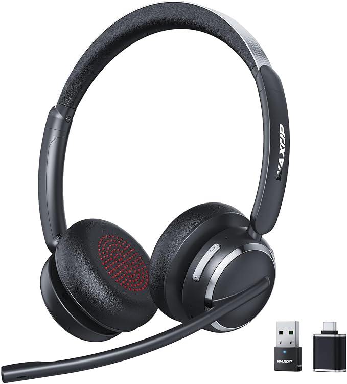 Wireless Headset with Mic for Work, USB A/C Dongle, Bluetooth 6.0 Headset with AI Noise Cancelling Microphone, Wireless Headphones with Mic Mute & 65H, Wireless Headset for PC/Computer/Laptop/Teams