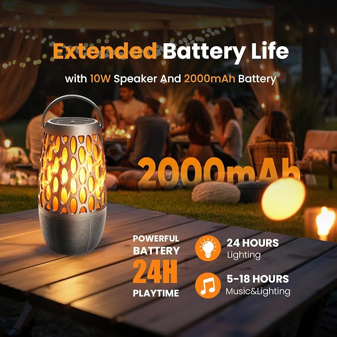 Outdoor Bluetooth Speaker with Flame Lights with IPX6 Waterpoof,10W HD Stereo Sound, Bluetooth 5.3 Led Flame Speaker,Decorations for Party Garden Patio (1 Pack)
