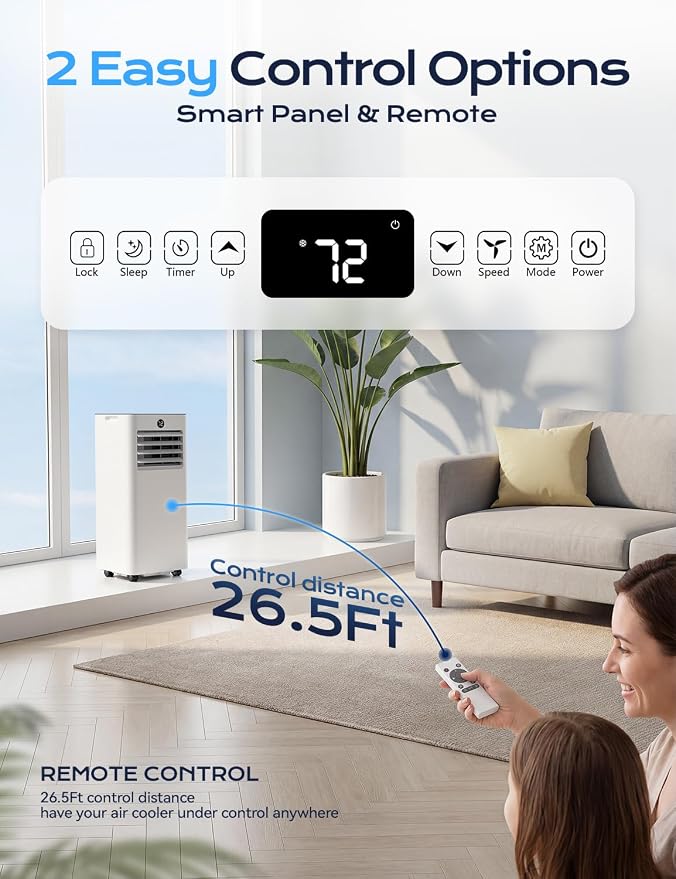 Tehanld 10,000 BTU Portable Air Conditioner, 4-in-1 AC Unit with Sleep, Cool, Dehumidifier & Fan, Cools up to 450 sq.ft, Remote Control, 24H Timer & Window Mount Kit, Bedroom