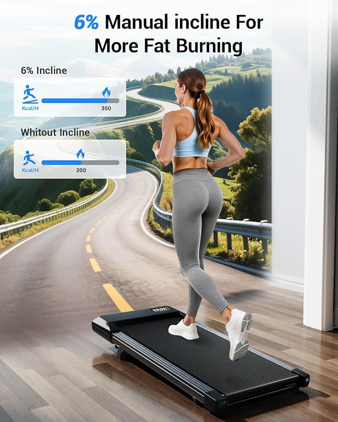 Superun Walking Pad with 6% Incline, Under Desk Treadmill for Home Office, 3 in 1 Portable Walking pad Treadmill with Remote Control, 2.5HP Quiet Mini Treadmills, 300 lbs Capacity