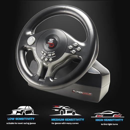 SUBSONIC - Superdrive SV250 Racing Wheel Switch 2/Switch PS4 PC Xbox Series | Steering Wheel with Pedals and Paddles - Vibration - 3 Sensitivity Modes - Diameter 22 cm, Rotation 180°