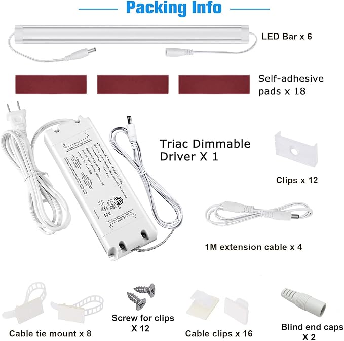 Litever Under Cabinet LED Lighting Kit Dimmable by AC Wall Dimmer. Plug in or Hardwired LED Driver. Super Bright Linkable Light Bar for Kitchen Cabinet Counter Shelf. 35W 2000 Lumen. Daylight 5000K