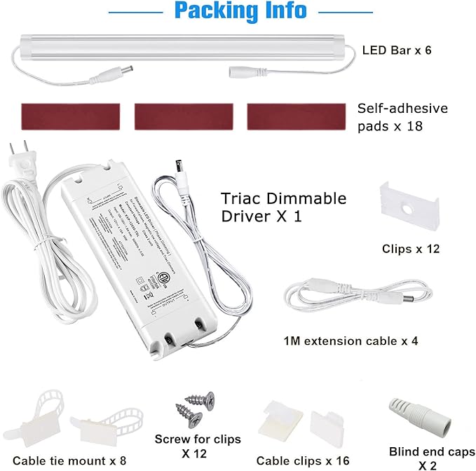 Litever Under Cabinet LED Lights Kit Dimmable by AC in-Wall Dimmer. Plug or Direct Wire LED Driver. Super Bright Linkable Lighting Strip for Kitchen Cabinets Counter. 35W 2000 Lumen. Warm White 3000K