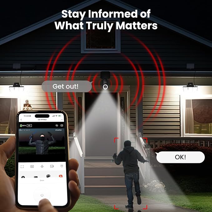 LaView 2K Solar Camera Outdoor Wireless, 100% Wire-Free WiFi Cameras for Home Security, 360° Rechargeable Battery Outdoor Camera, IP65, Color Night Vision, Two-Way Audio, Work with Alexa(4 Pack)