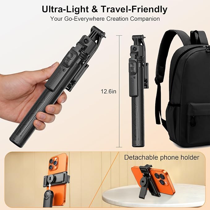 63" Phone Tripod with Auto Face Tracking, 360° Rotation Selfie Stick Tripod for iPhone & Action Camera, Detachable Phone Holder & Wireless Remote, Portable Tripod for Video Recording/Vlogging/Live
